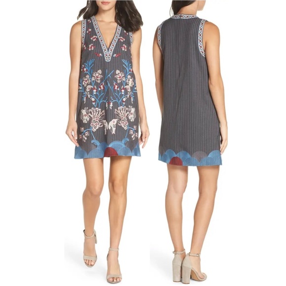 NWT Foxiedox Yumiko Embroidered Shift Dress Gray - Picture 1 of 8